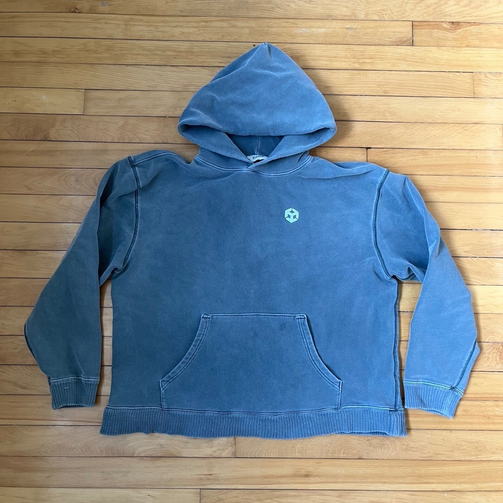 Elwood Mens Heavyweight Hoodie Washed Navy Blue Vintage Sun Faded Streetwear L